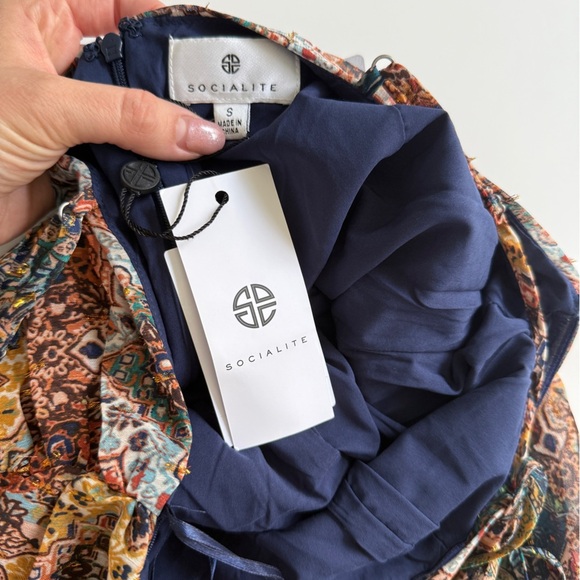 NWT Socialite Ruched Bodice Tie‎ Strap Maxi Sundress Small S Wedding Guest Party - Picture 3 of 15